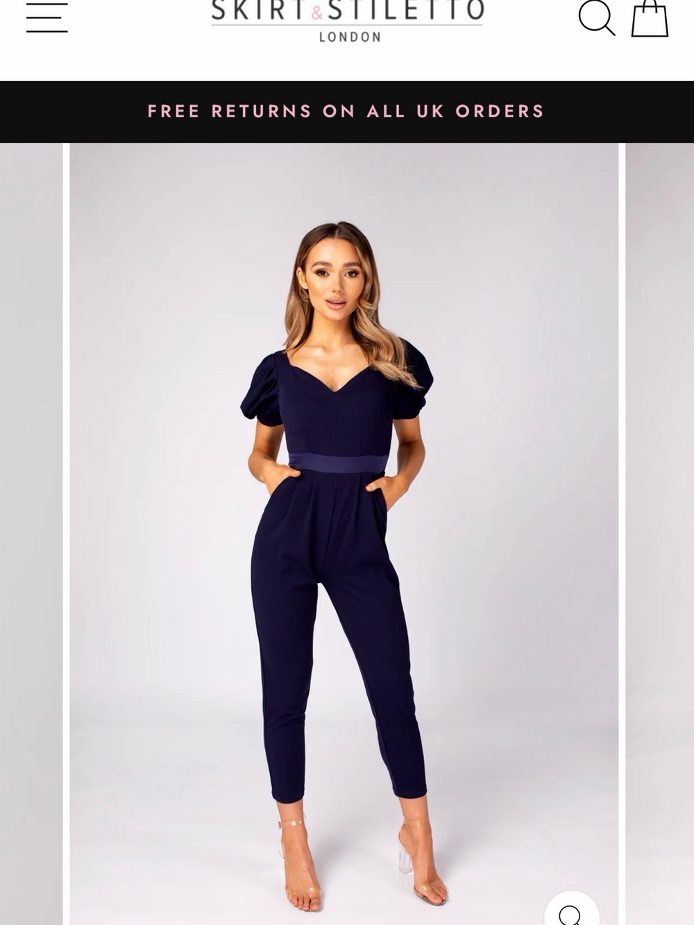 Navy Puff Sleeve Jumpsuit
